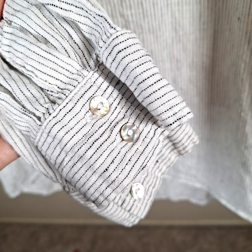 Tahari 100% Linen Striped Oversized Slouchy Button Front Boho Granola Preppy Top - Picture 7 of 8